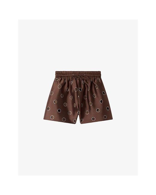 Sandro Brown Embellished Tie-Waist Woven Shorts