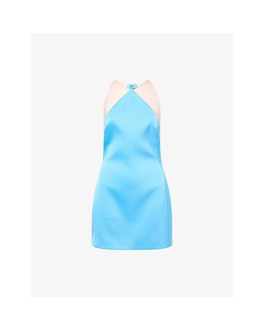 David Koma Blue Halter-Neck Cut-Out Satin Mini Dress
