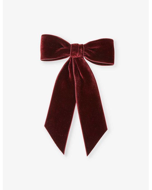 Velvet And Pearl Bow Hair Clip In Deep Red