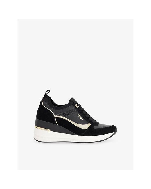 Dune Black Ellaina Suede Low-Top Wedge Trainers