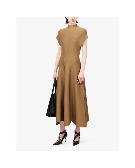 Khaite Brown Lyra Zip-Neck Knitted Midi Dress