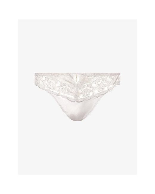 Aubade White Satin Memories Satin And Lace Tanga Briefs