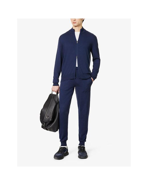 Corneliani Blue Funnel-neck Ribbed-trim Cotton And Cashmere-blend Jumper for men