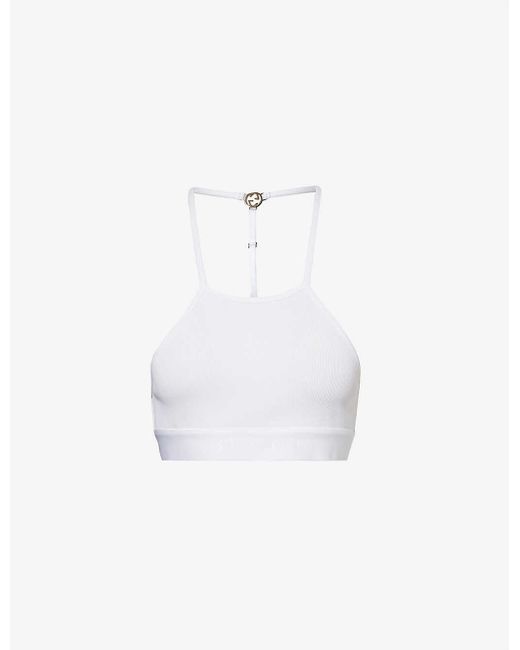 Gucci White Cropped Brand-charm Stretch-woven Top