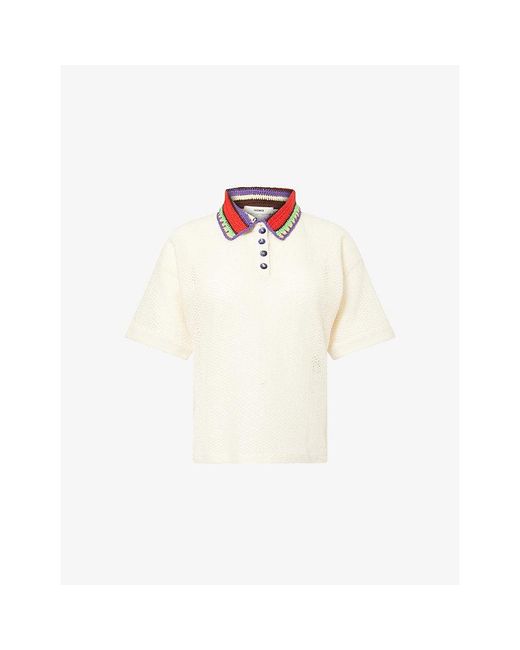 Siedres White Leo Textured-Knit Cotton-Blend Polo Shirt