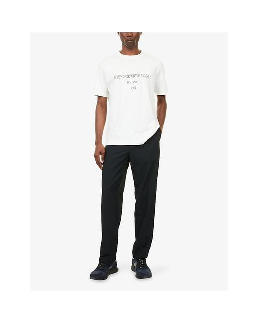 Emporio Armani White Milano Text-Print Cotton T-Shirt for men