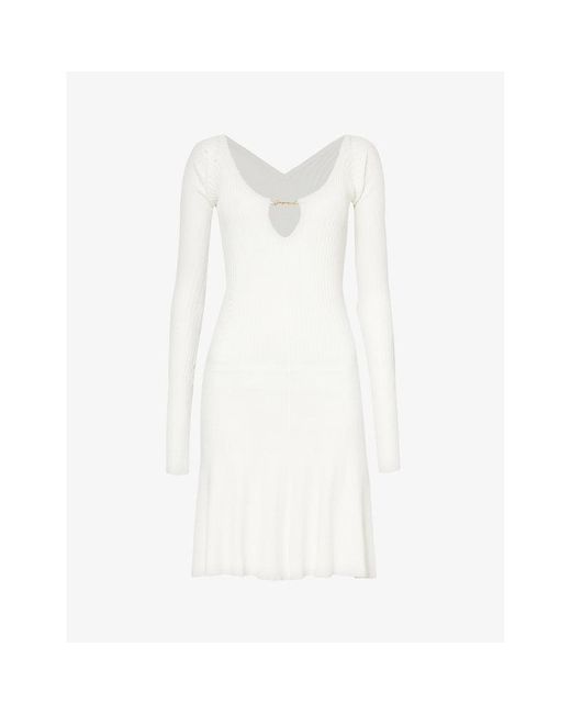 Jacquemus White Pralu Logo-plaque Long-sleeve Woven Mini Dress