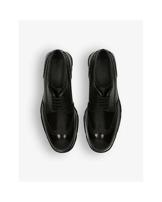 Alexander McQueen Black Brogue-embellished Leather Derby Shoes for men