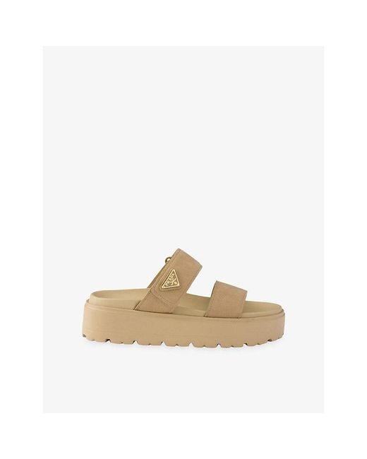 Prada Natural Double-Strap Nubuck Leather Slides