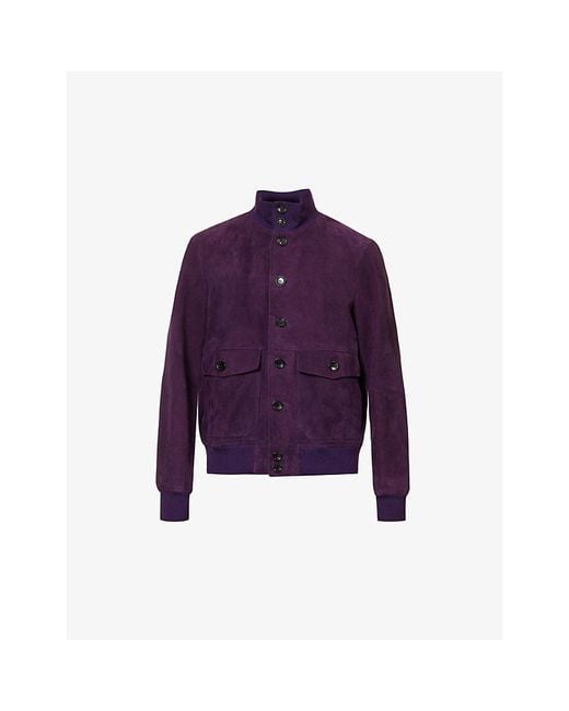 Bally Purple Funnel-neck Regular-fit Suede Bomber Jacket for men