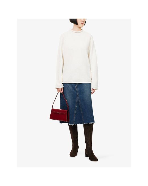 Reformation White X Nara Smith Chamomile Rolled-Trims Wool Jumper