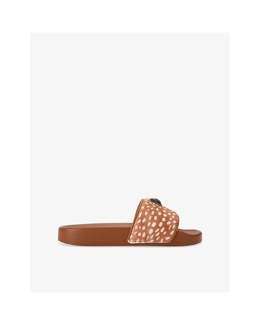 Kurt Geiger Brown Meena Eagle Leather Slides