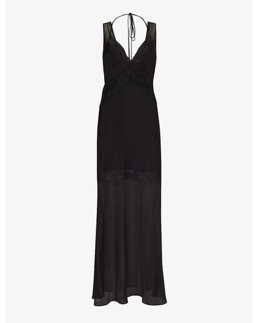 Sir. The Label Black Avellino Layered Lace-trim Sheer Silk Maxi Dres