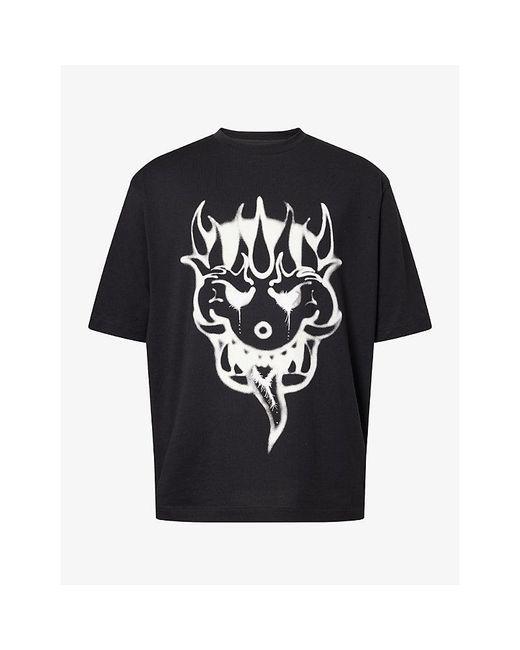Y-3 Black Graphic-Print Short-Sleeve Cotton T-Shirt for men