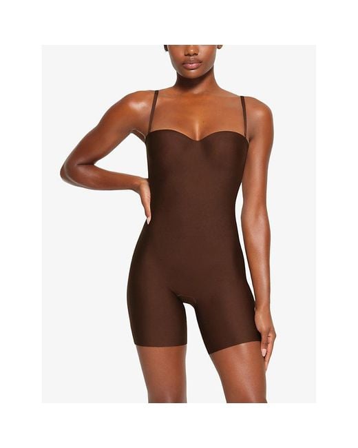 Skims Fitted Moulded-cup Stretch-cotton Body in Brown
