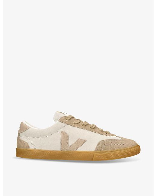 Veja Natural Volley Logo-embroidered Suede Low-top Trainers