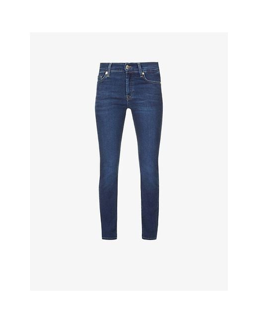 7 For All Mankind Blue Roxanne Slim-Fit Mid-Rise Stretch Denim Jeans