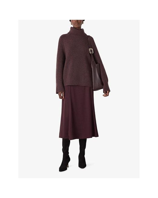 Whistles Purple High-Rise Bias-Cut Satin Midi Skirt