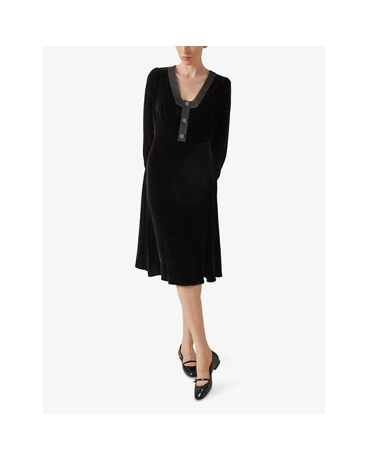 L.K.Bennett Black Cordelia Satin-Trim Velvet Midi Dress