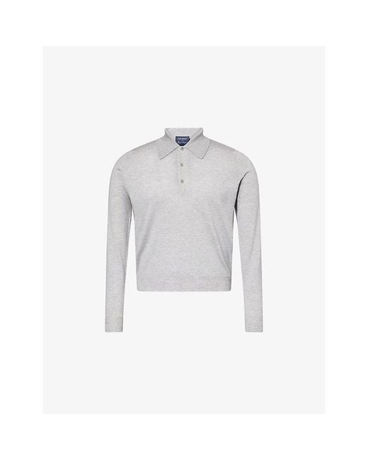 John Smedley Gray X Bill Nighy Long-Sleeve Merino Wool Polo Shirt for men