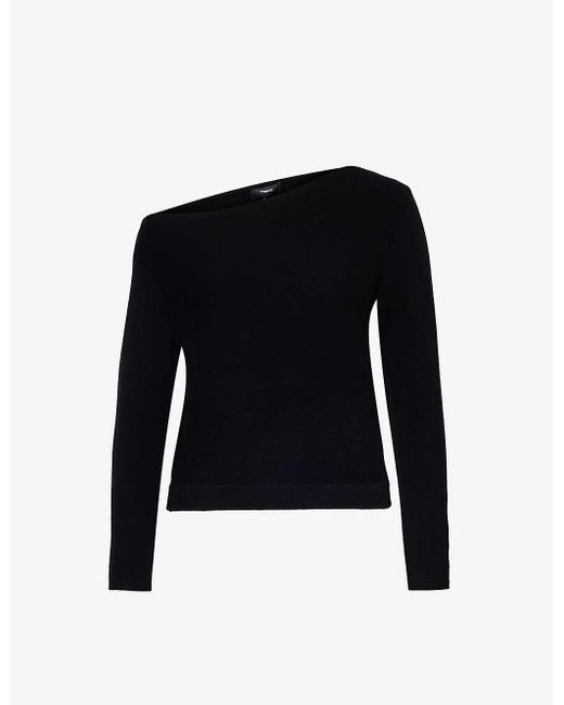 Theory Black Relaxed-fit Asymmetric-neckline Cashmere Jumper