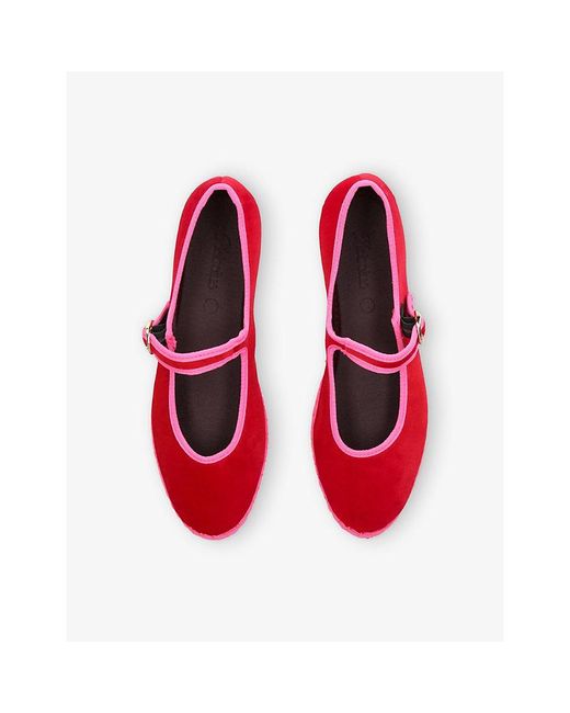 Flabelus Red Aurelie Velvet Mary-Jane Shoes