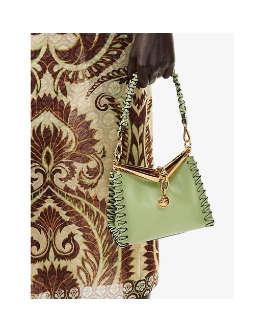 Etro Green Vela Small Leather Top-handle Bag