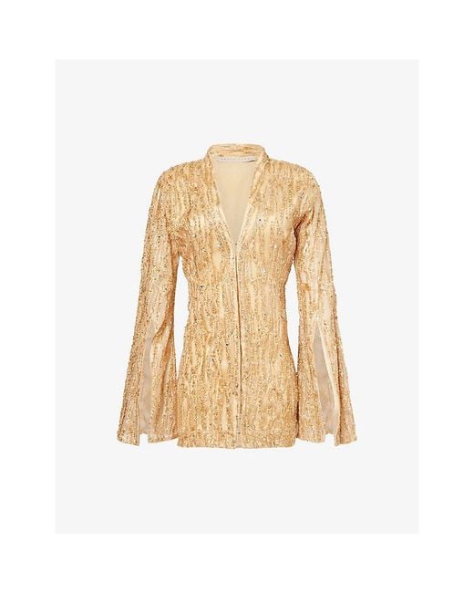 GRACE FAENA Natural The Aqua Crystal-Embellished Tulle Mini Dress