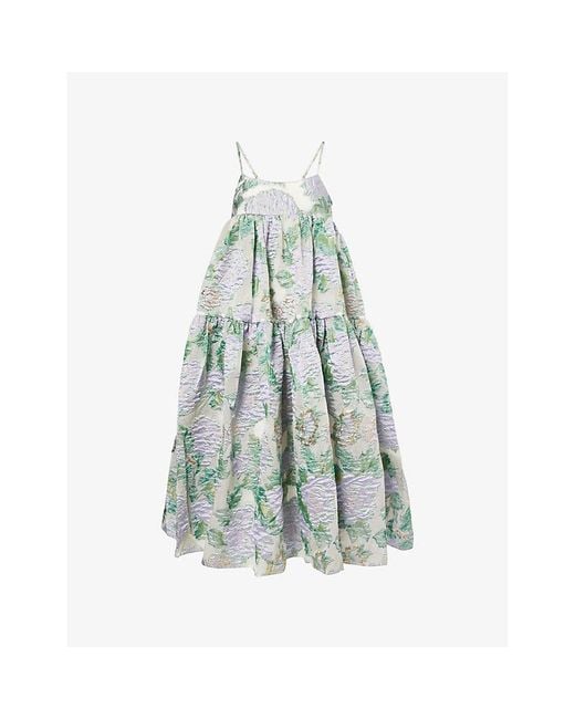 Sister Jane Blue Ashore Floral-Jacquard Woven Midi Dress