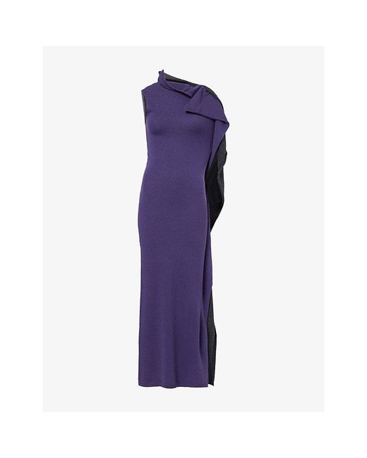 Zankov Purple Magdalena Asymmetric Wool-Blend Maxi Dress