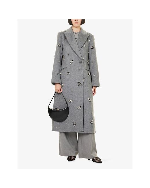 Jonathan Simkhai Gray Gianni Embellished Wool-Blend Coat