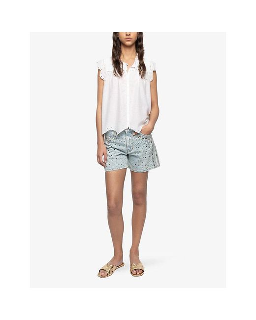 Zadig & Voltaire White Tika Embroidered Round-Neck Cotton-Blend Top