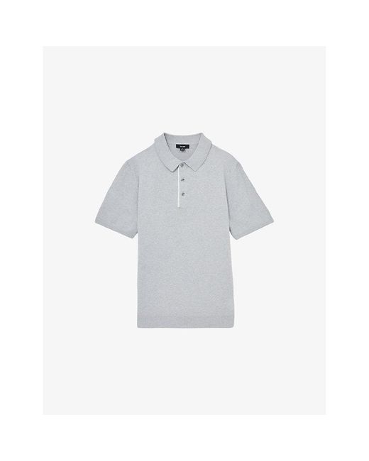 Reiss Gray Finch Contrast-Placket Stretch-Woven Polo Shirt for men
