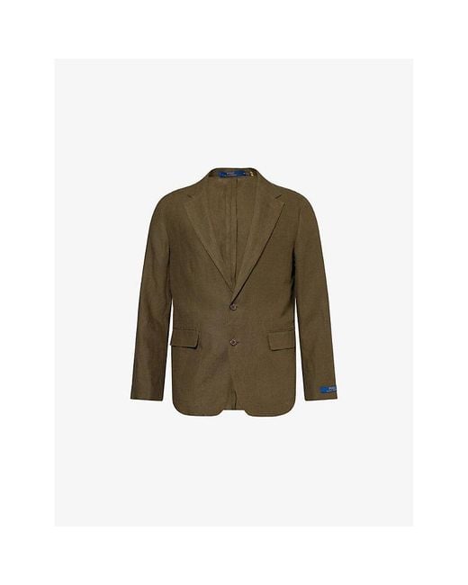 Polo Ralph Lauren Green Notched-Lapels Flap-Pockets Linen Suit Jacket for men