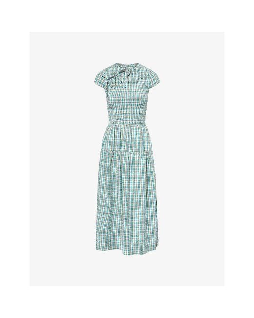 Damson Madder Blue Ebba Smocked Cotton Midi Dress