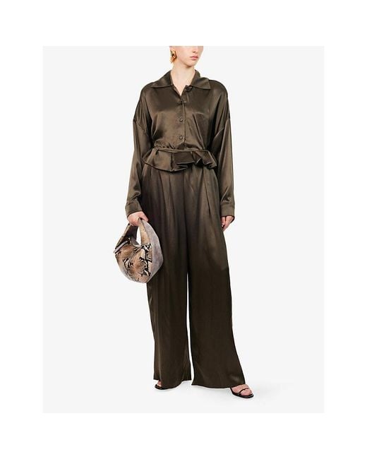 Khaite Brown Bodine Pointed-Collar Silk Shirt