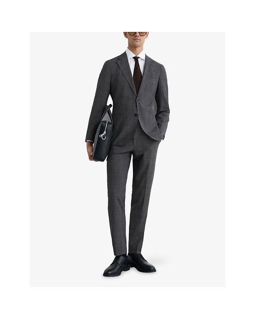 Reiss Blue Single-Breasted Check Wool-Blend Blazer for men