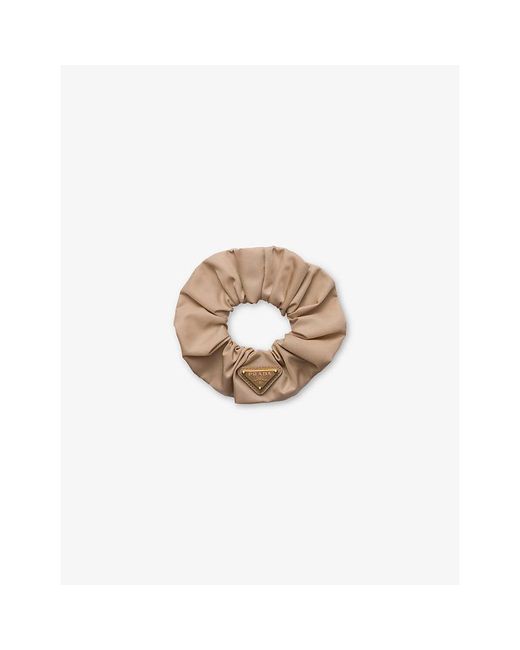 Prada White Re-Nylon Logo-Plaque Woven Scrunchie