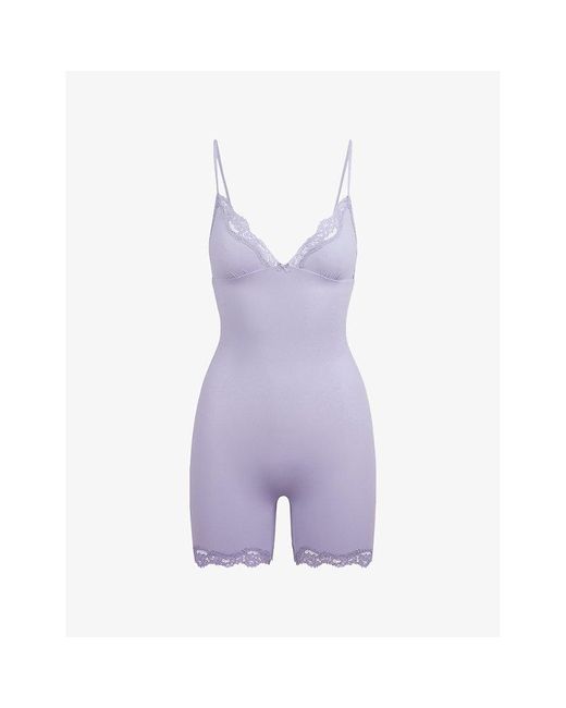 Skims Purple Fits Everybody Triangle Lace Jersey Playsuit