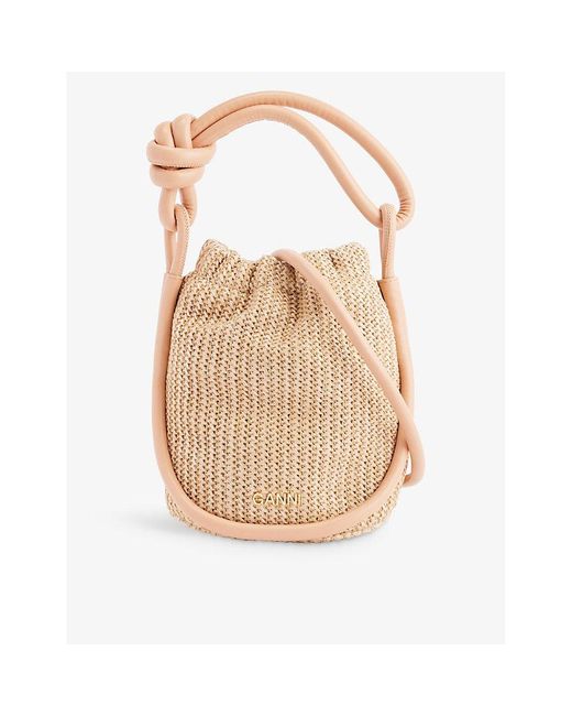 Ganni Knot Small Woven Bucket Bag in Natural Lyst
