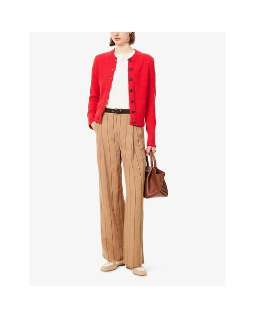 ME+EM Natural Pinstripe-Print Relaxed Straight-Leg Linen-Blend Trousers