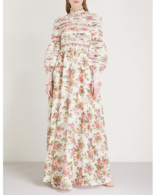Zimmermann Radiate Smocked Linen-blend Maxi Dress | Lyst