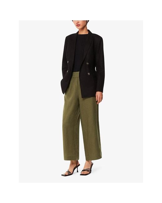 Whistles Green Elasticated-Waist High-Rise Linen Trousers
