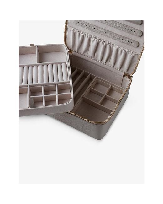 Monica Vinader Gray Logo-Embossed Extra Large Leather Jewellery Box
