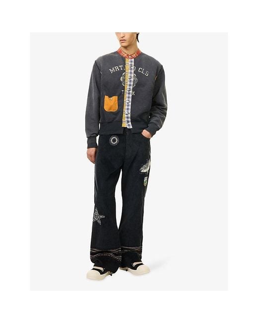 KHOKI Blue Patchwork Sweat Cotton Cardigan for men