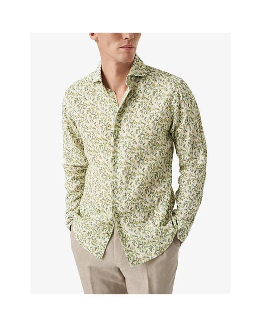 Eton of Sweden White Banana-print Slim-fit Linen Shirt for men