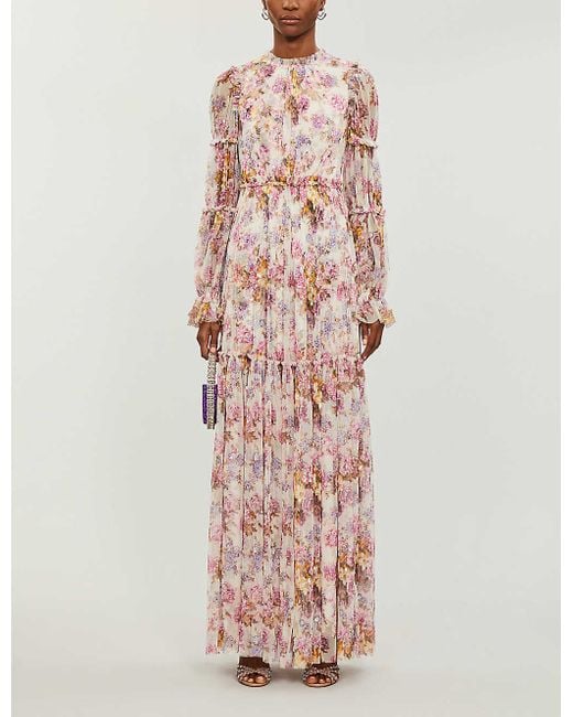 Needle & Thread Pink Needle & Thread X Jasmine Hemsley Harmony Floral-print Recycled Tulle Gown