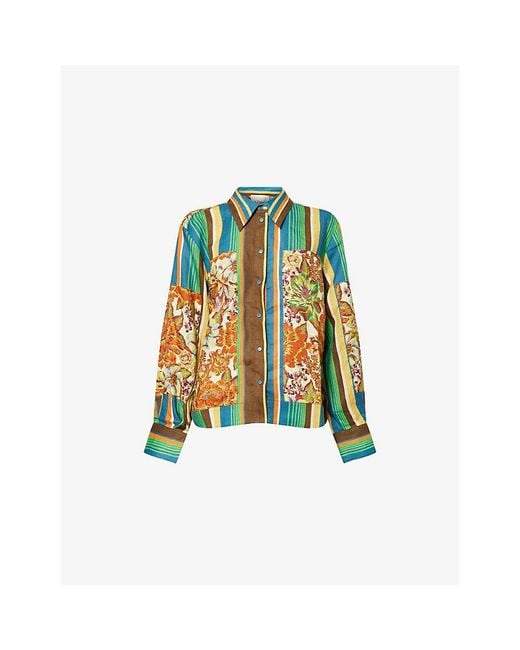 ALÉMAIS Green Charlie Striped Floral Linen Shirt