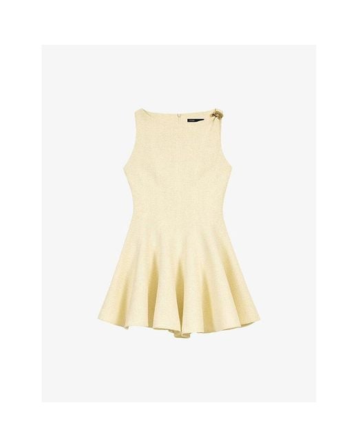 Maje Natural Shoulder-Hardware Sleeveless Tweed Mini Dress