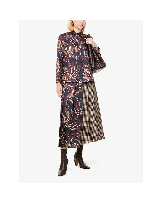 Weekend by Maxmara Brown Fanale Contrast Pleat Wool-Blend Midi Skirt